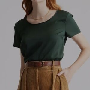 Quince Washable Stretch Silk Tee Forrest Green